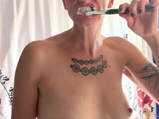 Topless Tooth Brushing!