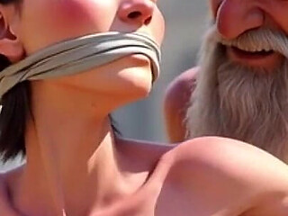 Public Street Bondage - Old Man Touching Helpless Horny Woman