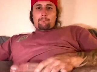 Hot tatted stud with huge veiny cock gets edge and cum