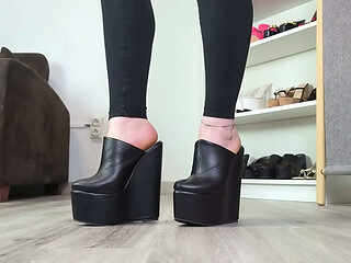 Shoejob in Wedge Clogs: Shoeplay, Walking, Shoe Fetish and Cum on Shoes - Dame Olga 4K (738)