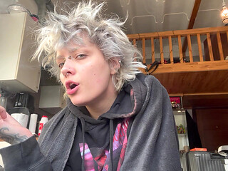 Cute Goth Smoking a Cig in a Hoodie No Makeup