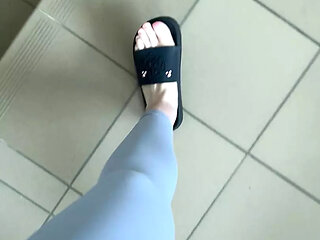 POV: the Sound of Flip-flops When Walking in Gray Leggings