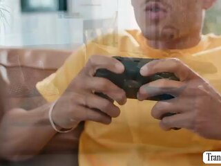 Caught my MILF stepmom getting fucked by TS