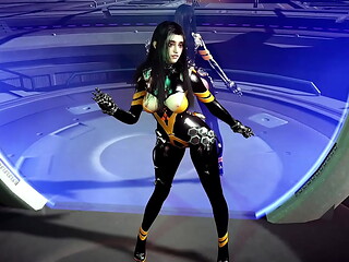 Sexy asian Tachy in tight crotchless bodysuit dancing alone on spaceship