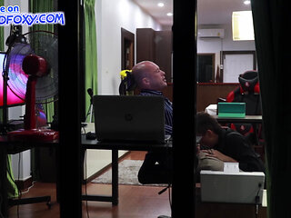 Fake office: She knows how to motivate! Coworker sucks and get cum mouth by the window