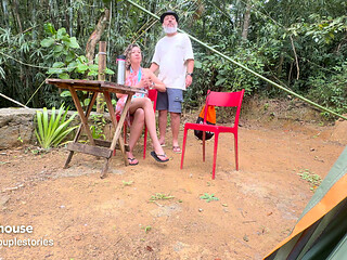 Naughty Woman Gives a Blowjob and Rides a Stranger at the Campsite.