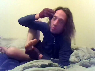 Transgirl Licking and Sucking Her Dirty Feet and Toes
