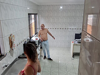 Maid takes off her clothes and accepts a facial for extra.