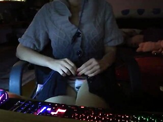 Gamer GF wins and plays with her hairy bush