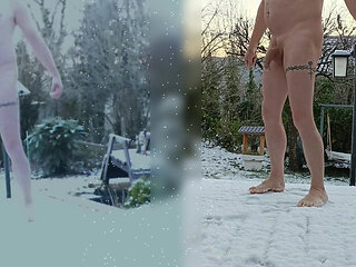 snow , naked nude outdoor winter