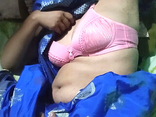 Beautiful Hot Sexy Bhabhi Full Hard Sex on Blue Saree with Tight Pink Pussy