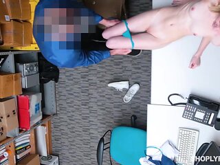 Skinny Blonde Babe Sucks Thick Cock Deep Throat In Storage Room