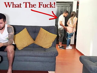My Cuckold Husband Plays with His Cell Phone while I Fuck with His Best Frien...