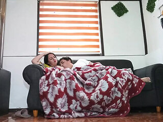 Stepmom Kelly Gets Horny Watching Movie - Fucks Step Son on Couch - BBW Hardcore Sex