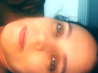 Hot girl shows how to suck and gets a cum shot on her face