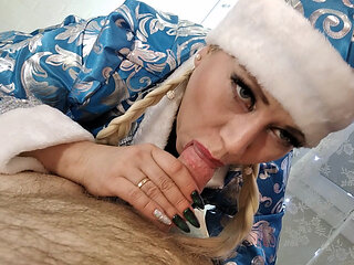Close-up of mature Santa Girl's oral performance...))