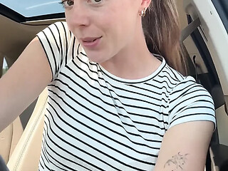 Lush girl gets frisky in car for a risky orgasm