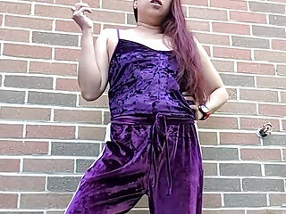 Morning Smoke in My Purple Velour Outfit