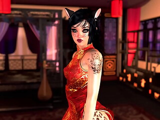 Luxury futa catgirl in chinese dress seduces you for a massage session