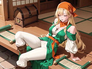 Blonde Pirate Fantasy! Lazy Orange Turban, Wooden Ship Vibes, and That Sticky Green Goo All Over Her Curves