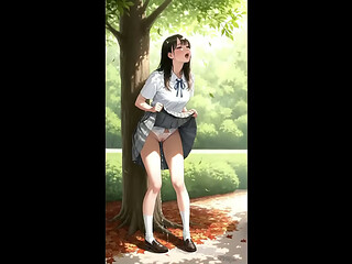Japanese School Girl in a Park Aroused to Squirting Orgasm
