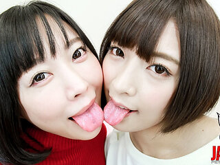 Lesbian Magic: Arisa and Miku's Sensual Tongue Kiss
