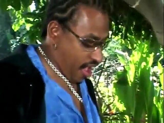 Ebony with round ass gets rough doggystyle fucking outside