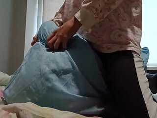 Super Skinny Girl Rubs Her Pussy on a Pillow and Cums Quickly so Her Parents Don't Catch Her