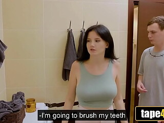 Bathroom Feud Ends With Busty Russian Stepsister Down on Her Knees