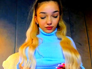 Blonde teen with huge breast masturbating on webcam