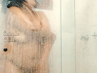 BBW Ebony Taking a Hot Shower