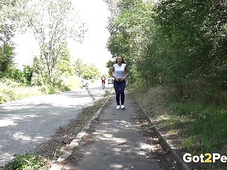 Slightly embarrased in outdoor by Got 2 Pee where girls come to piss