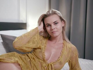 Passionate small-tit chick Katy J. plays with her little hole