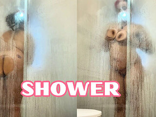 BBW Ebony Shower Tease Showing Big Ass and Big Boobs Naked