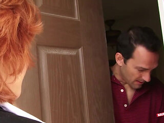 Upon Arriving at His House the Redhead Granny Got Down on His Big Hard Cock