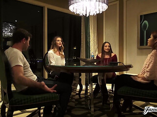 Avi Love, Bambi, Sami Parker in reverse gangbang action with James Deen