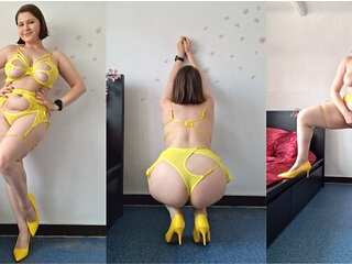 Stripping Out of Yellow Lingerie Just to Play with My Pussy