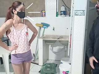 Neighbor in Tiny Shorts Doing Laundry!