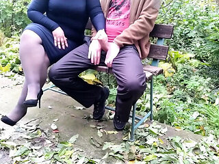 Curvy Stepmom Helps Me Cum Outdoor - Busty BBW Handjob & Cumshot in Park