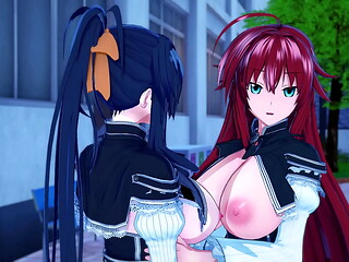 Rias Gremory e Akeno Himejima si sfregano la figa