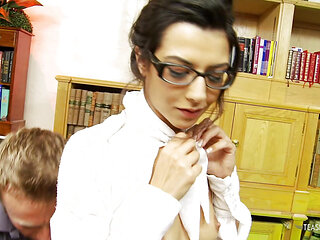 After the lonely book signing event the brunette comforts the writer by having passionate sex
