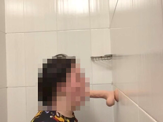 chubby fem boi crossdresser playing with dildo in shower