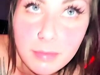 Big tit brunette sucks a big cock POV