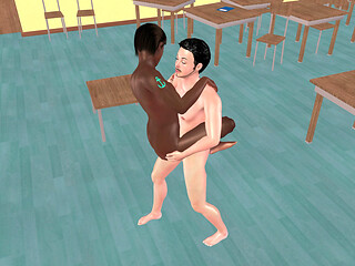 Animated 3D Gay Porn - White Man Lifting Black Man Fucking Ass Standing in Classroom