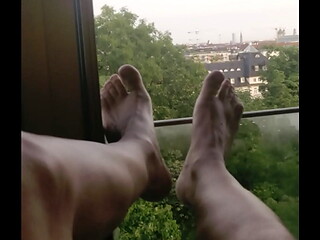 Wank on the hotel window