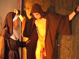 A Kinky German Nun Ties Her Man up and Dominates Him in the Dungeon