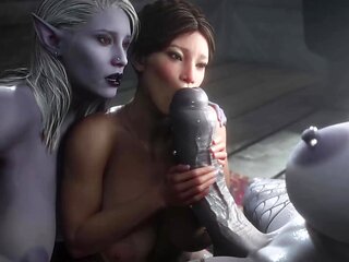 Hard 3d futanari double penetration and facial cumshot for mature MILF with huge boobs