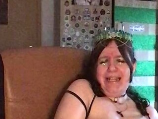 Curvy nerd MILF oiled up and fucked with dildos
