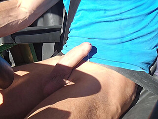 Skinny boy cums handsfree while driving in his car. Huge handsfree cumshot in public
