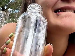 Kinky Mary Pees in a Bottle Outdoors and Drinks It